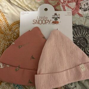 Pink and Cream Kids Beanie Set Newborn Little Snoopy